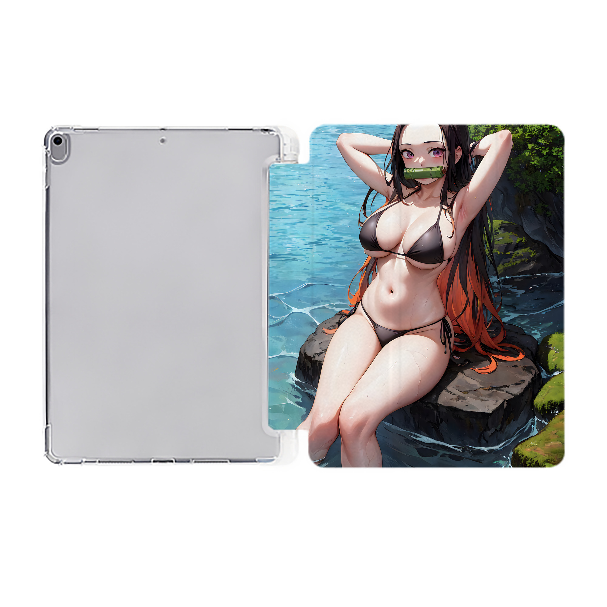 （画像用） 鬼滅の刃（きめつのやいば）竈門 禰󠄀豆子／かまど ねずこ Kamado Nezuko IPad ケース ペン収納付き 三つ折りスタンド PUレザー×シリコン 対応機種9.5/10.5/10.9インチ